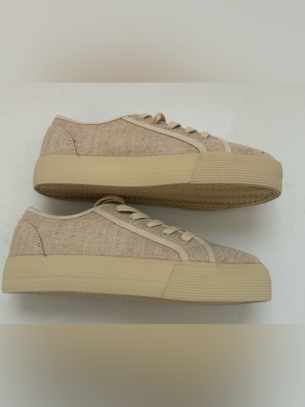 Women's JustFab Neutral Canvas Low-Top Sneakers - Beige